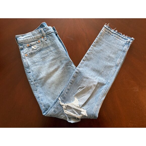 GAP Cheeky Straight High Rise Jeans Medium Wash Vintage Destructed Size 8 Long - Picture 11 of 11